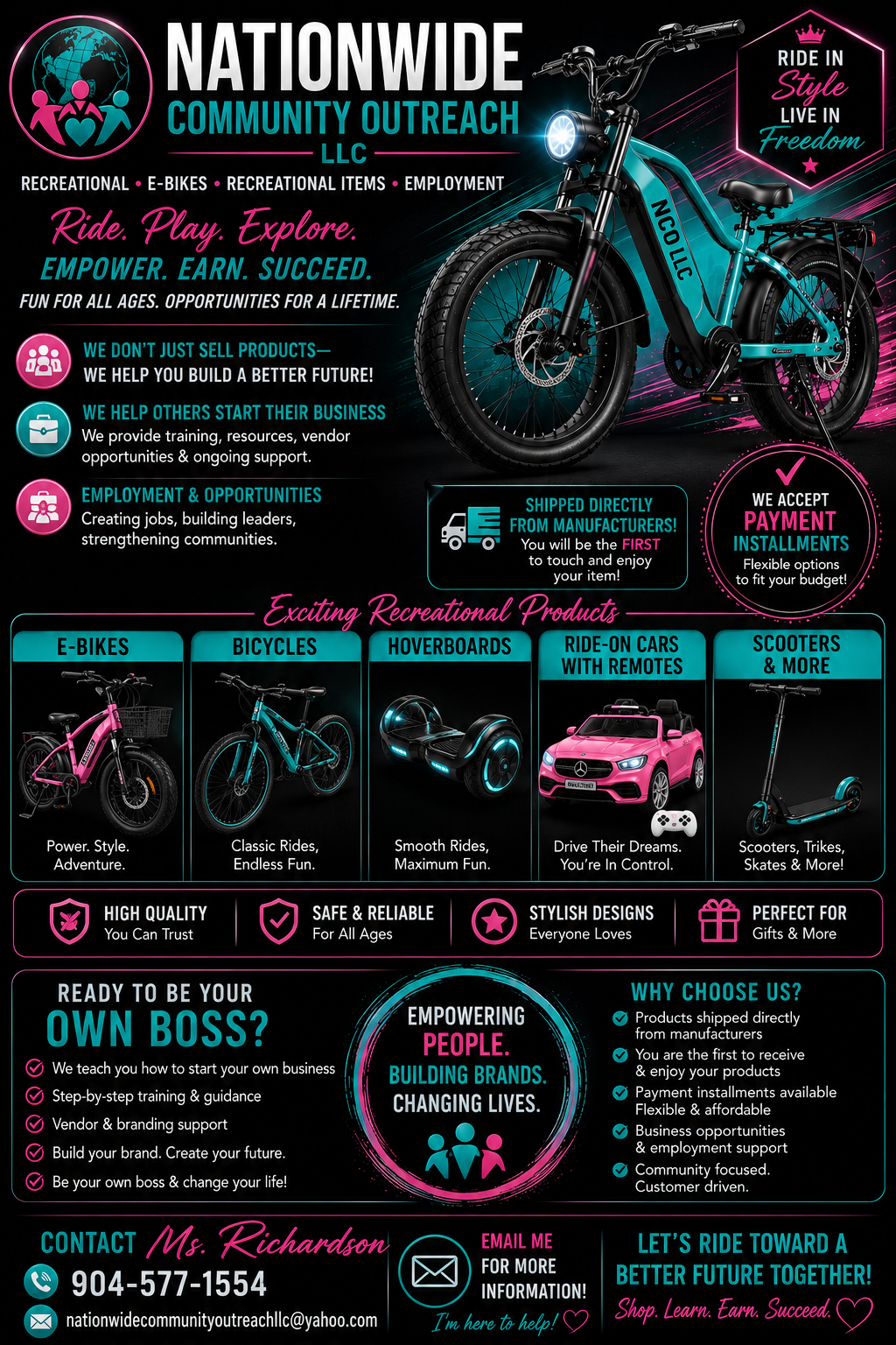 E-Bikes, Recreational Items & Employment Opportunities